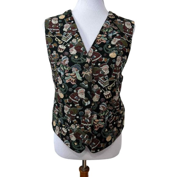 Vintage Tapestry Christmas Holiday Baxter Wells Vest Womens Large Santa Clause - Picture 1 of 6